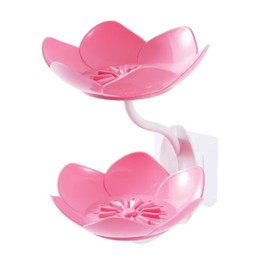 Soap Dish Soap Holder for Shower Double Layer Lovely Lotus Shape Suction Cup Wall Mounted NO-Drilling Self Draining Removable Strong Suction Bar Soap for Shower Bathroom Bathtub Kitchen，Pink