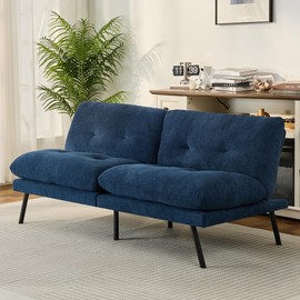 AMICLIBER 72" Convertible Futon Sofa Bed–Plush Terry Cloth Fabric Futon Couch Bed with Adjustable Backrest & Detachable Cushion, Morden Folding Loveseat for Living Room,Office,Apartment,Retro Blue