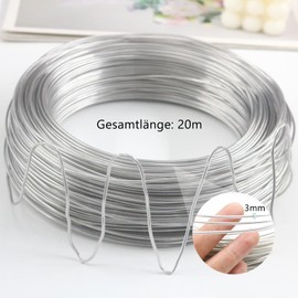 Craft Wire, 3 mm x 20 m Aluminium Wire for Crafts, Jewellery Wire, Silver Wire, Soft Silver Wire, Aluminium for DIY Jewellery Making, Crafts, Silver