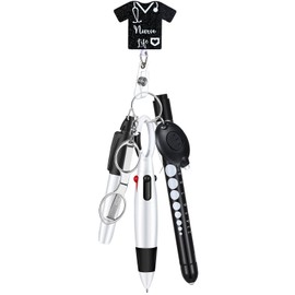 Motipuns 6 Pcs Nurse Badge Accessories Include Permanent Marker Pen Pen Lights for Nurses Retractable Ball Pen Nurse Badge Clip Foldable Scissors LED Flashlight Keychain for Nurse Gifts (Black)