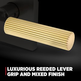 Kwikset Mirada Reeded Interior Privacy Door Handle with Lock, Handle for Bathroom and Bedroom, Matte Black, Reversible Keyless Push Button Lock, with Microban Protection