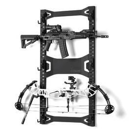 Savior Equipment Horizontal Steel Wall Mount Firearm Rifle Display Rack, Compound Bow Shotgun Carbine Gun Sword Tactical Vest Gear Hanger Free-Standing Indoor Storage Organizer, 10 Mounting Hooks