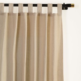 Gauze Striped Curtains, Boho Linen Gauze Tab Top Hanging Curtains Light Filtering Door Window Treatment 2 Panel Curtain Drapes for Living Room Home Décor Grey on Beige (72"x42" Each Panel)
