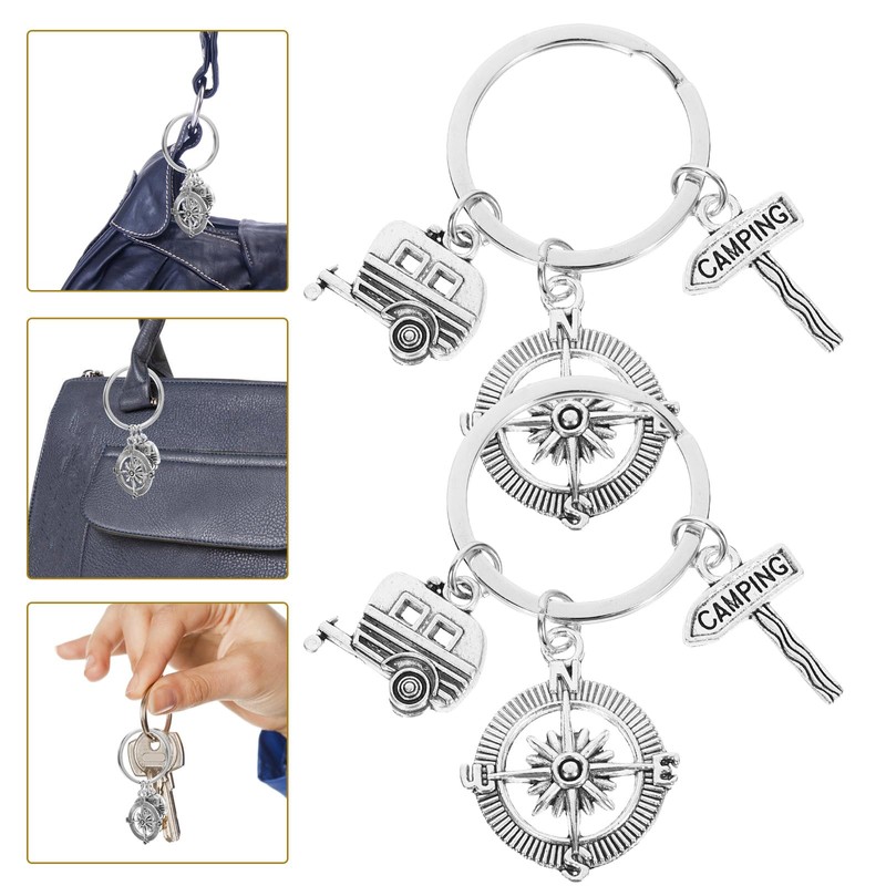 TOYANDONA Pack of 2 Camping Keychain Compass Keychain Camping Key