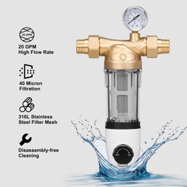 Airthereal Spin Down Water Sediment Filter, Pre-Filtration System for Whole Home, Water Filter for City and Well Water, 40 Micron Reusable Sediment Backwash Filter with 1" MNPT + 3/4" FNPT Connector