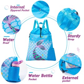 WAWSAM Gymnastics Backpack with Drawstring - 38 × 45 cm Sports Bag for Children Waterproof Swimming Beach Shopping Bag, blue