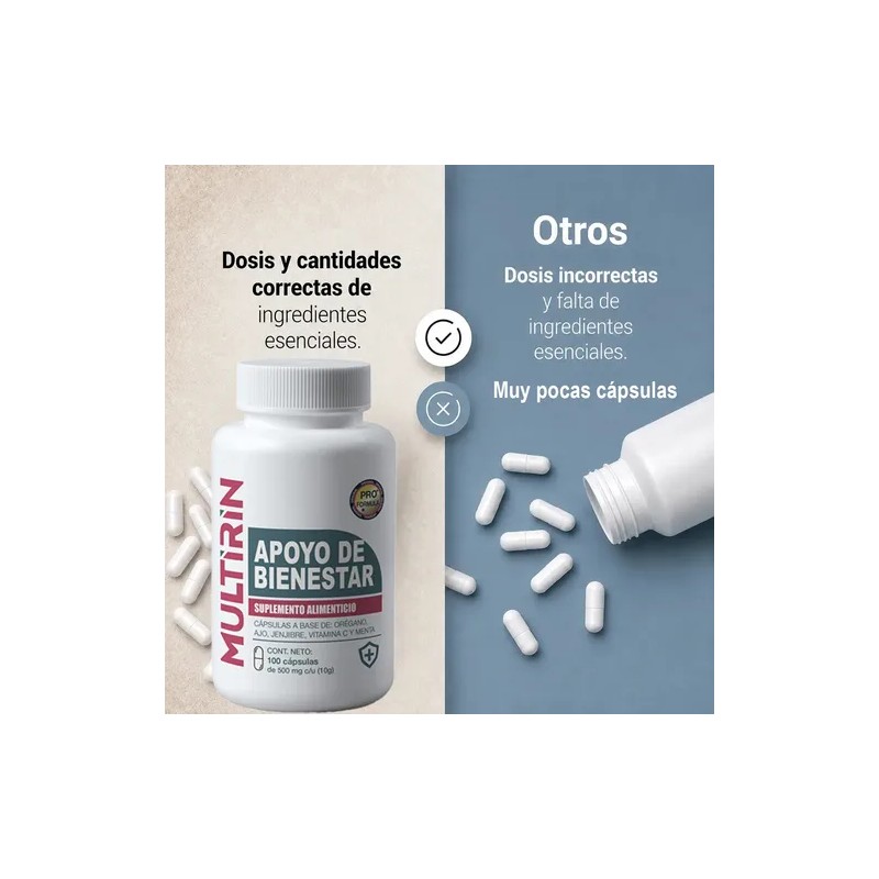 Multirin 100 Cápsulas Orégano Ajo Jengibre Vitaminac Menta