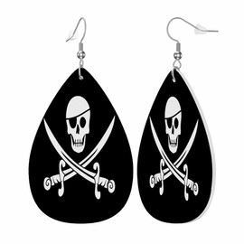 Jolly Roger Pirate Flag Leather Earrings for Women Skull Bayonet Cross Earrings Teardrop Earrings Dangle Earrings Decoration Christmas