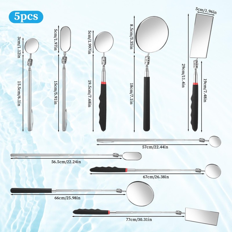 5 Pieces Telescoping Inspection Mirror Set Retractable Mechanical Mirror Tool