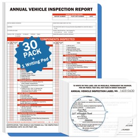 PUNCHMAN 30Pack DOT Annual Vehicle Inspection Forms and Label,30-Pk 3-Ply Annual Vehicle Inspection Report with Carbon Copies with Hardboard,30-Pk 2-Ply FMCSA Annual Inspection Adhesive Vinyl Sticker