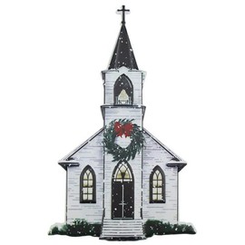 Craig Bachman 12" Metal Embossed Sign: Winter Church - Metal Ornament Wall Door Hanger Decorative Sign