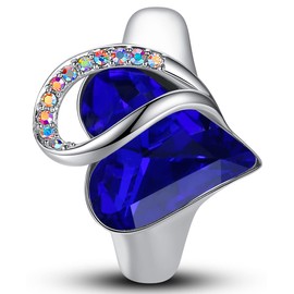 Leafael Infinity Love - Anillo de corazón de vidrio ajustable para mujer con piedras de nacimiento y cristales curativos, regalos de joyería para mujeres, cumpleaños, día de San Valentín, día de la madre, tono plateado, extremo abierto, talla 6.5-8, Cris