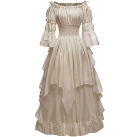 Abaowedding Women's Gothic Witch Dress Medieval Renaissance Costume Victorian Dress Beige 2XL/3XL
