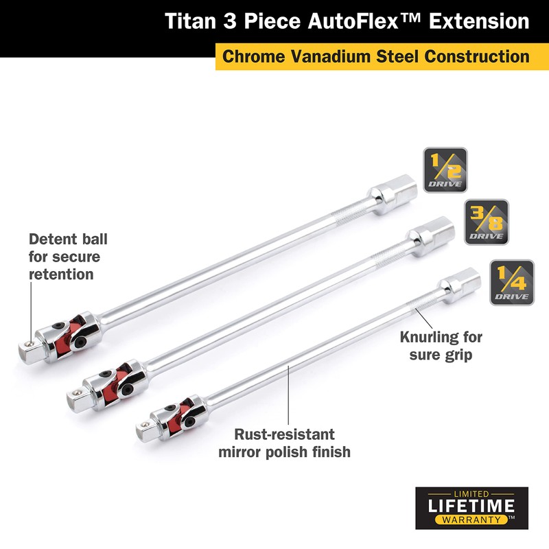 Titan 85154 3-Piece Auto Flex Universal Joint Extension Adapter Set