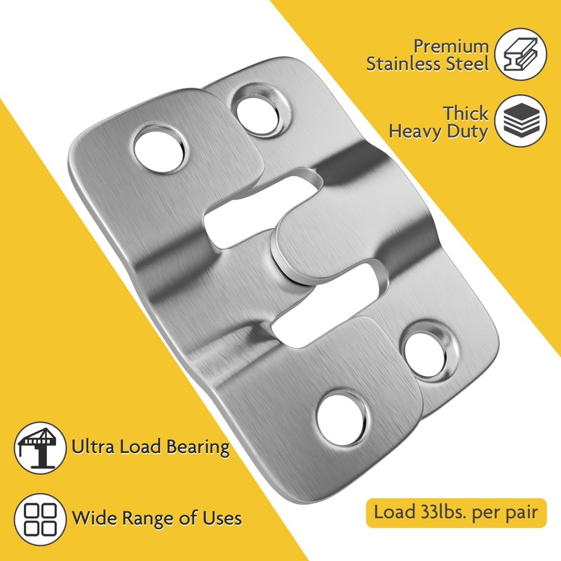4PCS Flush Mount Bracket, Interlocking Photo Hanging Hook (Silver, 1.7")