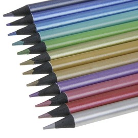 Metallic Colored Pencils Black Wood Drawing Pencils 12 Assorted Colors Sketching Pencil Set Art Pencils for Kids Children Adults Coloring Book Art Craft