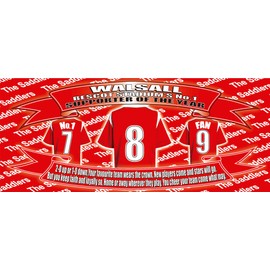 Walsall Football Shirt Water Bottle - Silver Aluminium - Two Lids - Unisex Gift