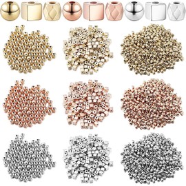 3000 Pieces 4 mm Small Metal Beads for Jewellery, Spacer Gold, Making Beads, Silver Gold Rose Gold Round Cube Square Column Spacer Beads for Jewellery, Bracelets, Necklace