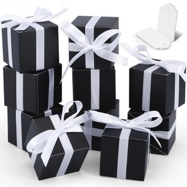 COCPOK 50 Pack Black Gift Boxes, 2x2x2 inch Gift Box, Small Candy Boxes with Lids and Ribbons, Paper Favor Box for Wedding Bridal Shower Baby Shower Birthday Party