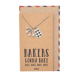 quan jewelry Gifts for Mom Measuring Spoons Pendant Necklace, Funny Baking Pun Quote Card, Stainless Steel, 16 inches to 18 inches