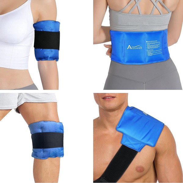 Atsuwell Gel Ice Pack for Injury, Swelling, Bruises, Sprains Instant Pain Relief - Reusable Ice Packs with Cold Compress Therapy for Back, Shoulder, Knee, Leg, Arm -Reversible with Soft Plush Lining