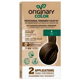 Originary Color - Professional Permanent Dye Kit Colour 4-0 Medium Brown 100ml + Oxidizing Cream 100ml + Shampoo 30ml Ammonia and PPD Free Formula
