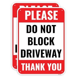 2PC Do Not Block Driveway Sign, 14 x 10 Inches - Aluminum - Active Driveway No Parking Dont Block Driveway Sign