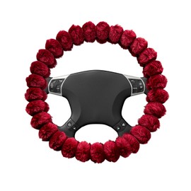 SHMZK Fluffy Car Steering Wheel Cover, 14.5-15 Inches Anti-Slip Plush Fuzzy Steering Wheel Protector, Soft Warm Steering Wheel Cover Interior Decor for Women Girl, Car Accessories (Red)