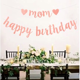 bng-bng Happy Birthday Mom Banner Bunting Decoration Set Rose Gold For Mother Mum Birthday Party Decoration Party Supplies Photo Backdrop