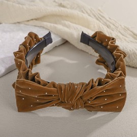 Wiwpar Cute Brown Bowknot Wide Headband Velvet Bow Knot Non-Slip Hairband Top Knot Turbans Padded Head Band Hair Hoop Thin Thick Long Short Curly Head Wear Banquet Party Accessories (Brown, Free Size)