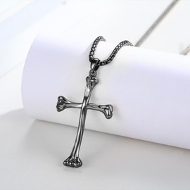 TwoAnts Black Bone Cross Necklace 925 Sterling Silver Religious Skull Cross Pendant Necklace Memento Mori Jewelry Gifts for Men Women