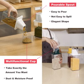 Taiuloo 6 PCS Cereal Containers Storage Set, Airtight Food Storage Containers with Lids, Kitchen Pantry Organization Storage, Cereal Dispenser with Pour Spout & Measuring Cup for Flour Rice Pet Food