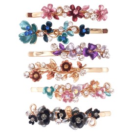 6PCS Colorful Vintage Flower Design Metal Hair Pins Slides Accessories Women Girls