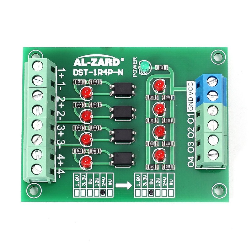 Optocoupler Isolation Module, 4-Channel DST-1R4P-N 24V to 3.3V Optocoupler Isolator