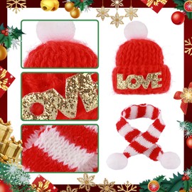 8 pcs Christmas Hanging Ornaments Set - Mini Wool Doll Hat & Scarf Decor for Santa Plush Dolls, Pets, Bears, Wine Bottles and Christmas Trees – Perfect Navidad Gifts for Family