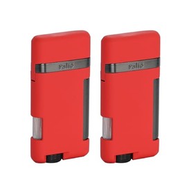 Palió Lazio Single Angled Jet Flame Cigar Lighter Refillable Adjustable Torch Flame Wind Resistant Slim Pocket Wallet Friendly Simple Functional Durable Metal Body (Red) Pack of 2