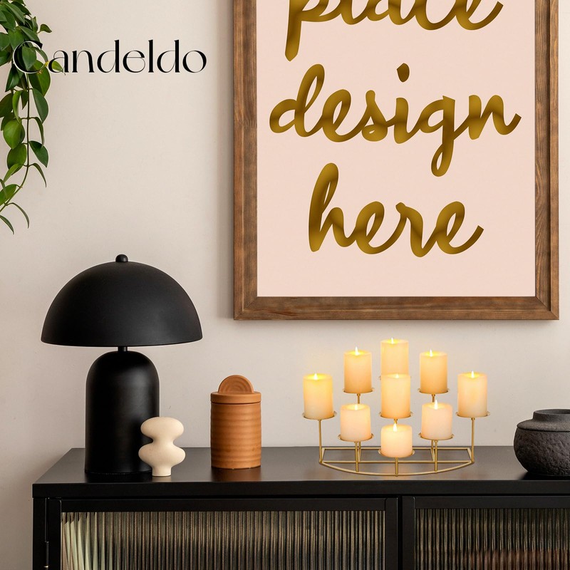 Candeldo Candelabra Fireplace Candle Holder: Gold Metal Pillar Candle Holders