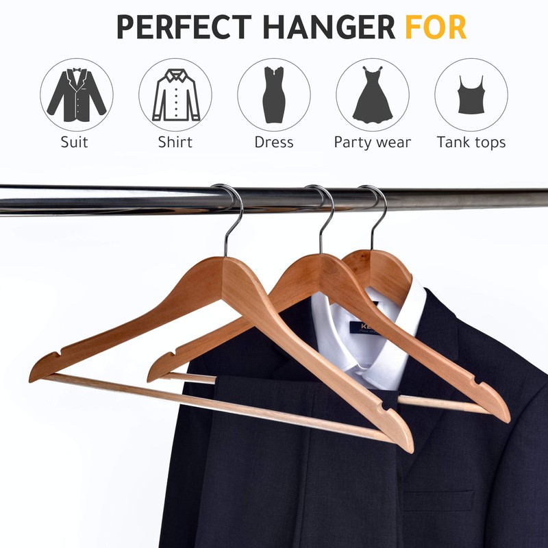 Quality Wooden Hangers - Slightly Curved Hanger Set - Solid