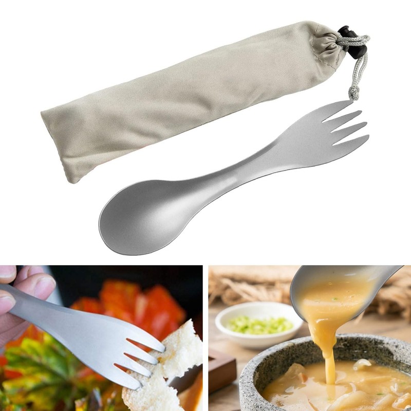 QEEYON Titan Spoon/Spork, Multifunctional Camping Cutlery 2-in-1 Titanium Spoon Fork,