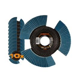 RHODIUS Vision Pro, 10 pieces, diameter 125 mm, K80 flap discs, transparent, made in Germany, metal stainless steel INOX, for angle grinder, grinding wheel, flap grinding disc
