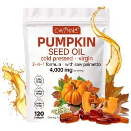 Gwynne 4000mg Cápsulas De Aceite De Semilla De Calabaza,Cold Pressed,Pure Virgin Oil,Apoyar la salud del cabello,el sistema urinario y la próstata,ric