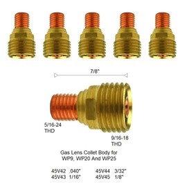 STARTECHWELD 45V44 TIG Gas Lens 3/32” Gas Lens collet body Fit TIG WP9, WP20, WP25 (5 Pack) 45V44
