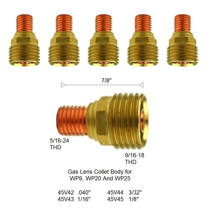 STARTECHWELD 45V44 TIG Gas Lens 3/32” Gas Lens collet body
