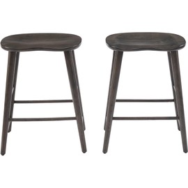 Crosley Furniture Maddox Solid Wood Counter Height Bar Stools Set of 2 for Kitchen Island, Tractor Seat, Slate