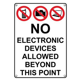Weatherproof Plastic Vertical No Electronic Devices Allowed Beyond This Point Sign with English Text and Symbol