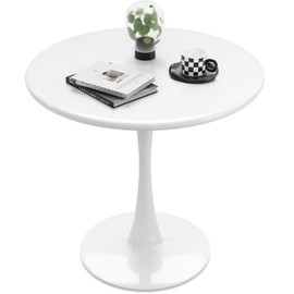 Recximi White Round Dining Table for 2, 24 Inch Small Tulip Table with Metal Pedestal for Living Room, Mid Century Modern Table for Kitchen, Office, Circle Cafe Table, Bistro Table, Leisure Tables