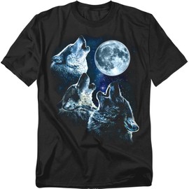 Popfunk Howling at The Moon Wolf Pack Unisex Adult T Shirt, Black, X-Large