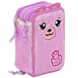 Julian Ross Children's Pencil Case, 3 Organised Compartments, Pencil Case Boy Filled with Stationery, Boys and Girls School Pencil Case, 45 Pieces for School, Glue Stick, 20 cm, Pink Bear, pen holder