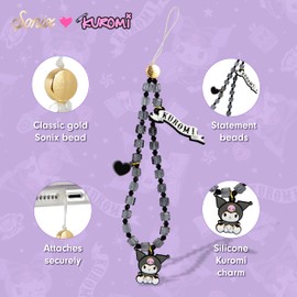 Sonix x Sanrio Beaded Phone Charm | Beaded Wristlet, Universal Phone Strap, and Detachable Cell Phone Lanyard with Silicone Charms | Kuromi