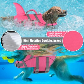 Doglay Dog Life Jacket, Shark Life Vest for Swimming, High Visibility & High Flotation Dog Swimming Vest with Rescue Handle, Adjustable Puppy Lifesaver for Small Medium Large Dogs